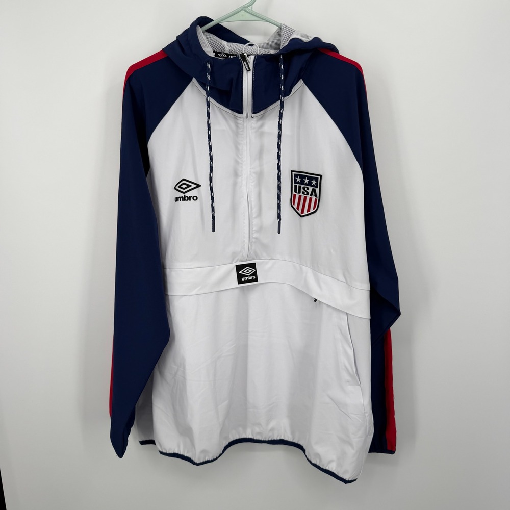Umbro Windbreaker‎ Pullover Mens XL White USA Soccer Anorak Hooded Jacket